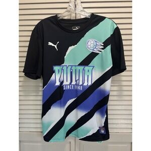 Puma Graphic Logo T-shirt Size Sm Short‎ Sleeve Crew Black/Green Soccer Athletic